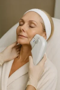 Woman receiving HIFU non surgical facelift treatment Ashford