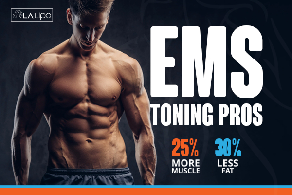 Graphic of man with toned body showing the benefits of LA-EMS Body Sculpting Ashford treatment