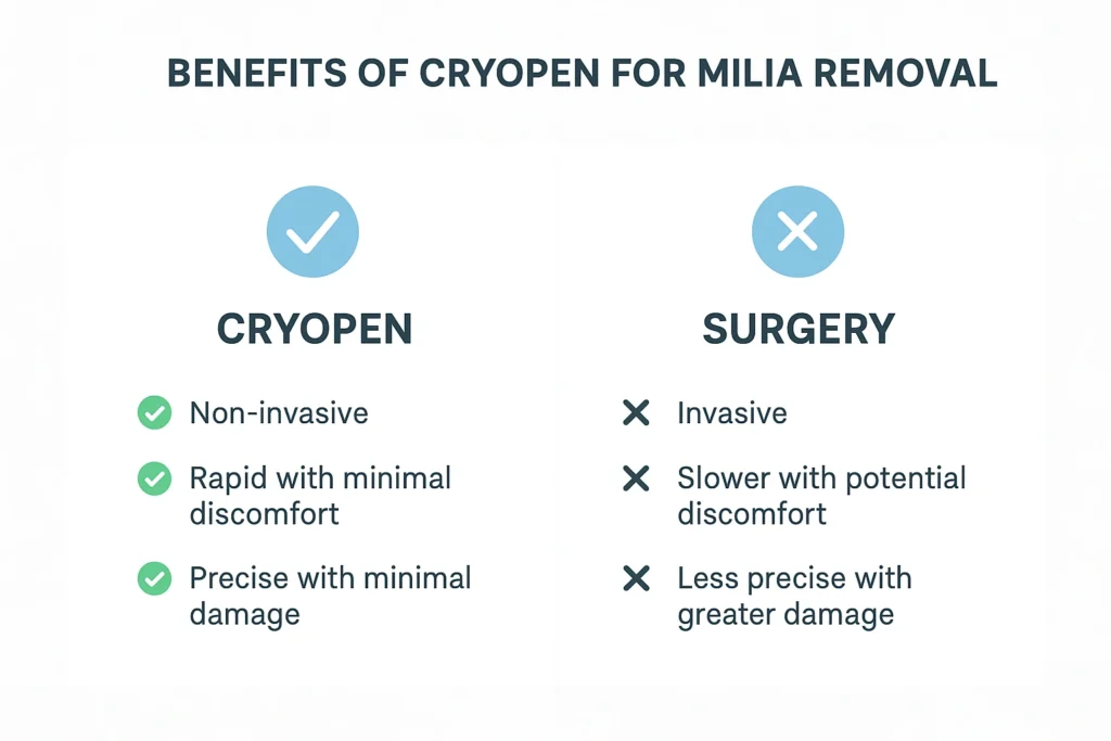 Benefits of cryopen for milia removal Ashford compared to surgical treatments.