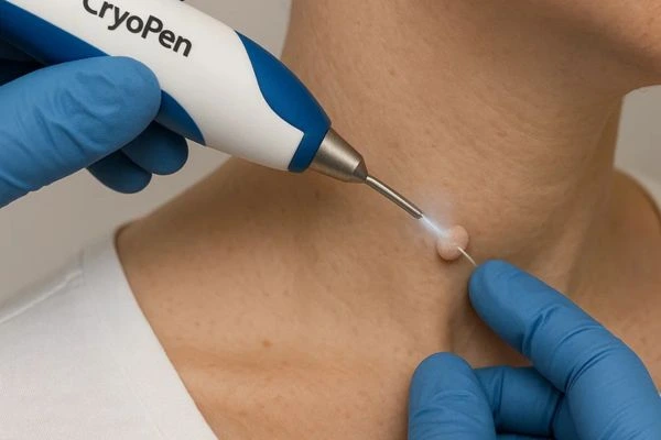 Person receiving cryotherapy Ashford for skin tag removal