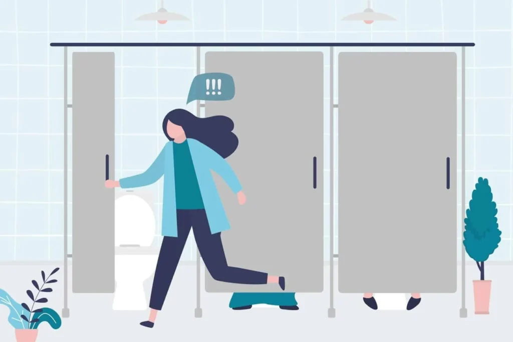 graphic of Urine incontinence Ashford woman running to the toilet.
