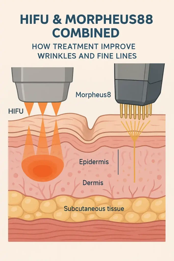 Diagram showing HIFU & Morpeus8 Ashford and the benefits for reduction in wrinkles and fine lines