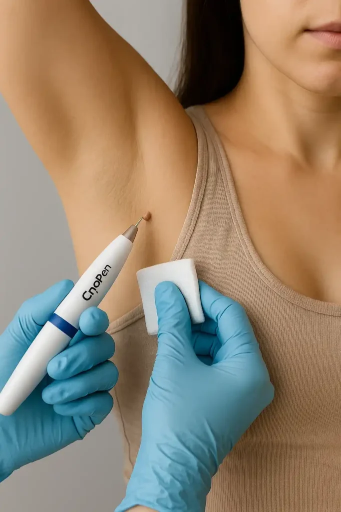 woman having cryopen to remove underarm skin tags Ashford
