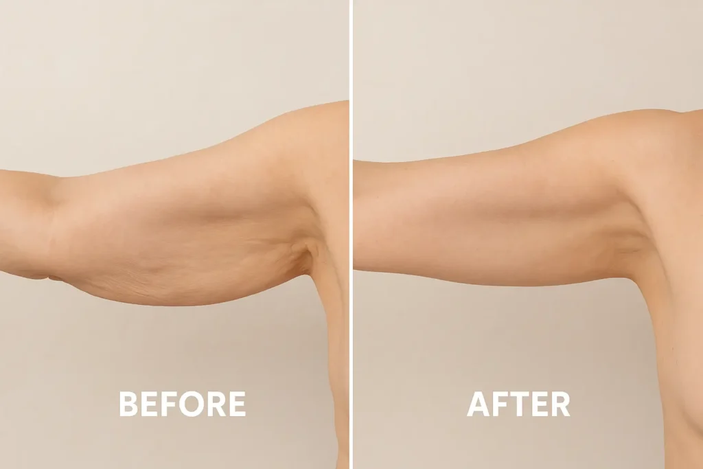 Picture of LA LIPO Ashford before and after results of skin tightening treatment on the upper arms.