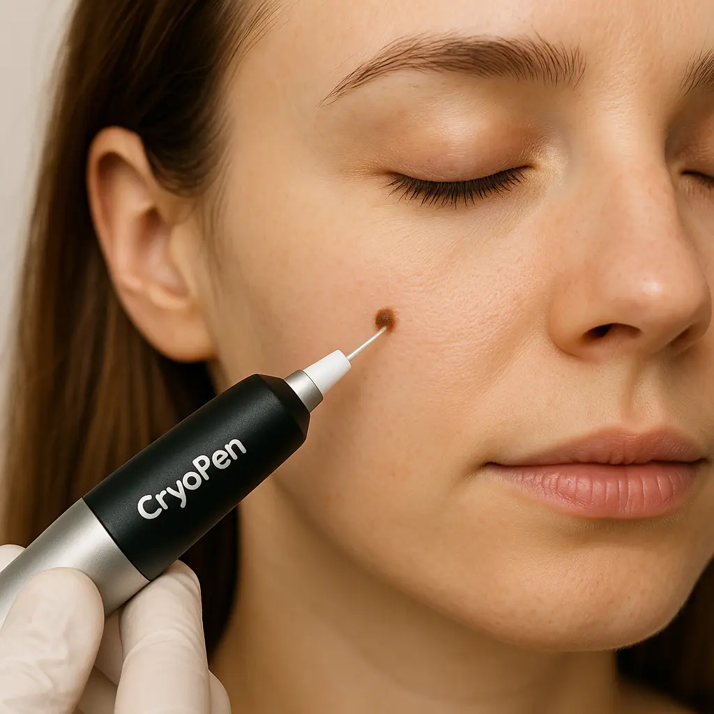 woman receiving facial mole removal Ashford using cryopen 
